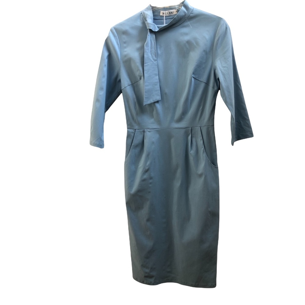 MUXXN Baby Blue PinUp Style Mock Neck Mini Dress NWT